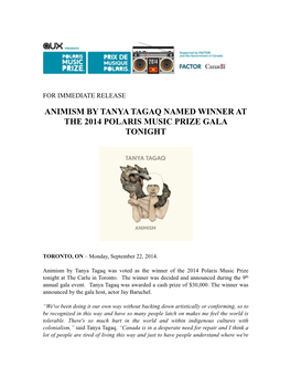 2014 Winner Press Release Tanya