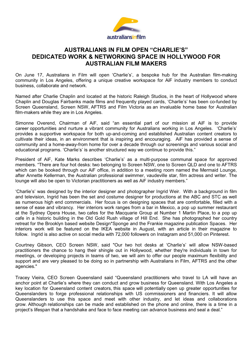 Australians in Film Open “Charlie's”