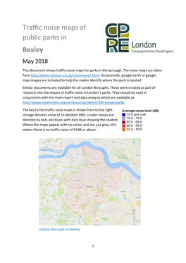 Traffic Noise Maps of Public Parks in Bexley May 2018