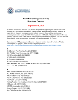 Signatory Visa Waiver Program (VWP) Carriers