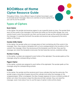 Boombox at Home Cipher Resource Guide