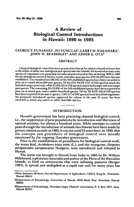 Biological Control Introductions in Hawaii: 1890 to 1985