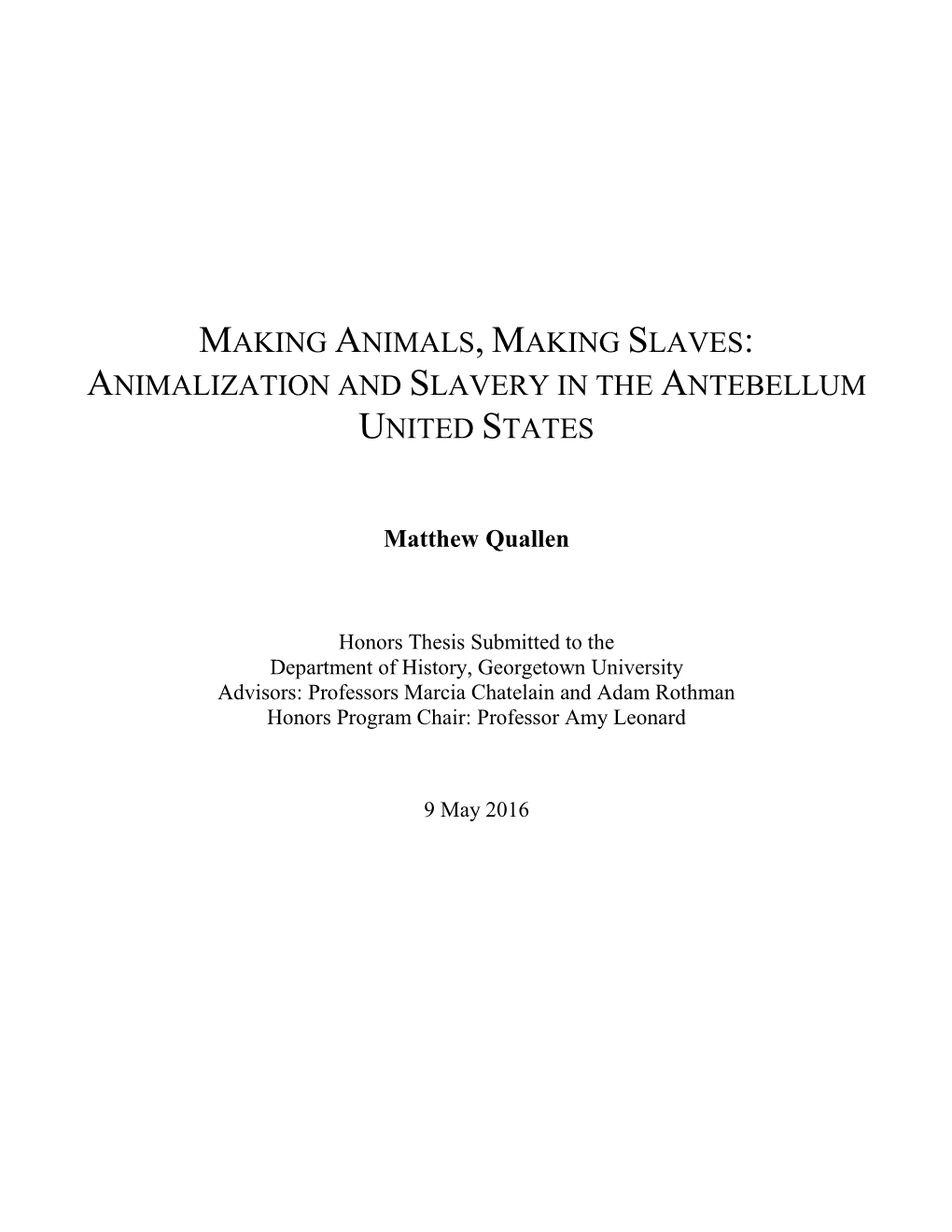 Animalization and Slavery in the Antebellum United States