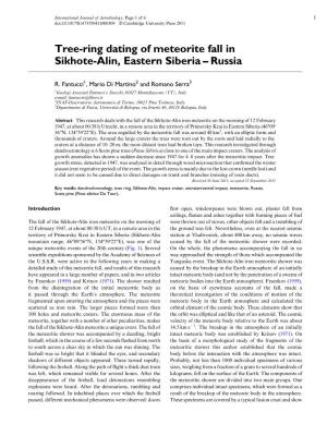 Tree-Ring Dating of Meteorite Fall in Sikhote-Alin, Eastern Siberia – Russia