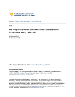 The Progressive Miners of America: Roots of Dissent and Foundational Years, 1932-1940