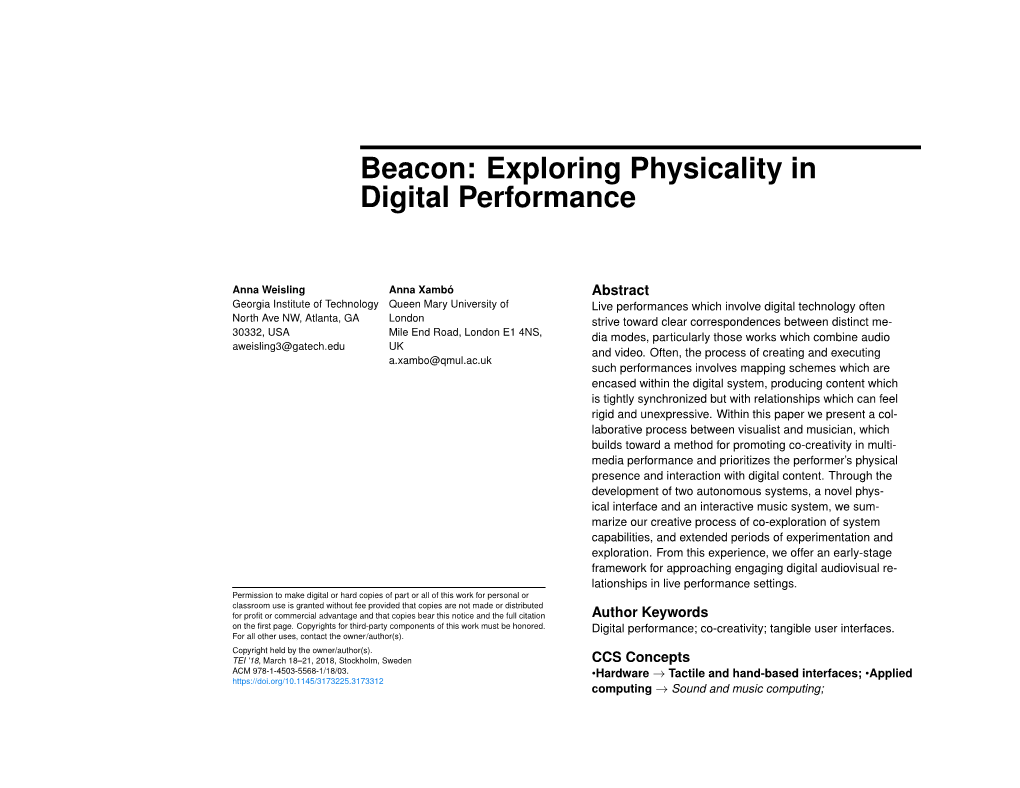 Beacon: Exploring Physicality in Digital Performance