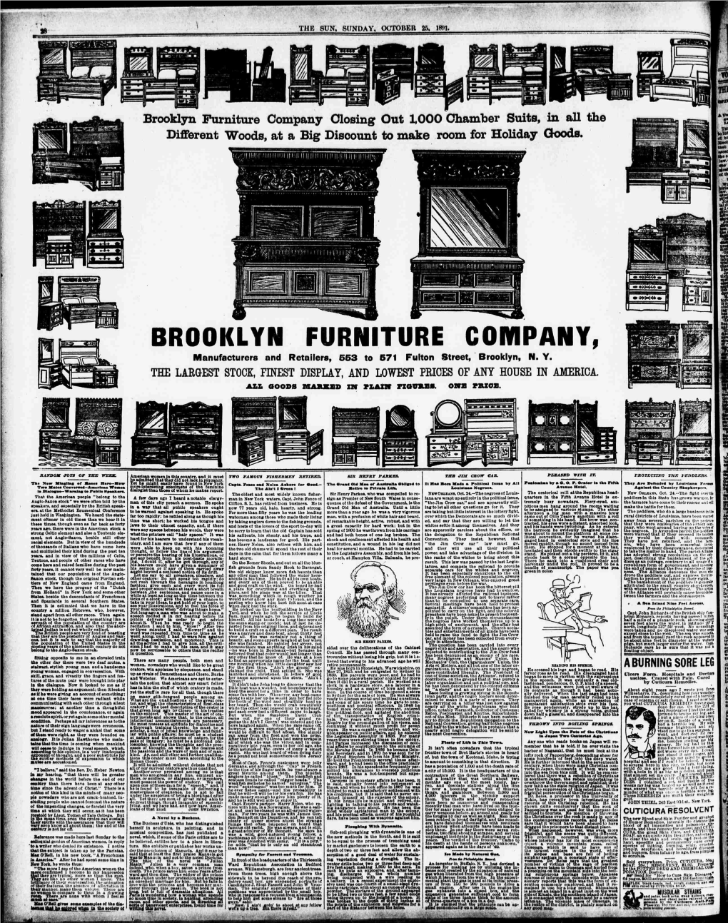 IE? BROOKLYN FURNITURE COMPANY, Ffpfll I I Sdl Manufacturers and Retailers, 553 to 571 Fulton Street, Brooklyn, N