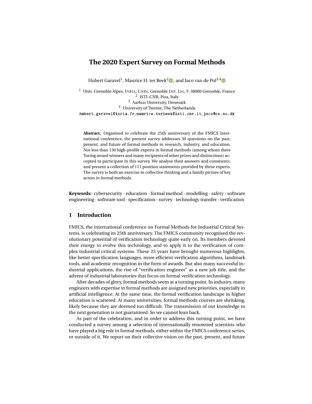 The 2020 Expert Survey on Formal Methods