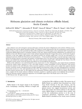 Holocene Glaciation and Climate Evolution of Baffin Island, Arctic Canada