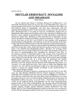 Secular Democracy, Socialism and Maulana Bhashani
