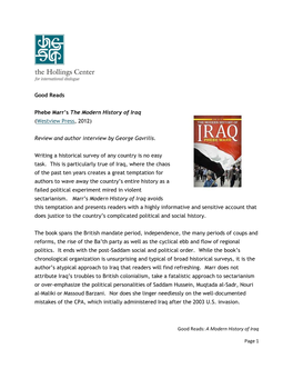 Good Reads Phebe Marr's the Modern History of Iraq (Westview