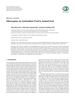 Review Article Ethoxyquin: an Antioxidant Used in Animal Feed