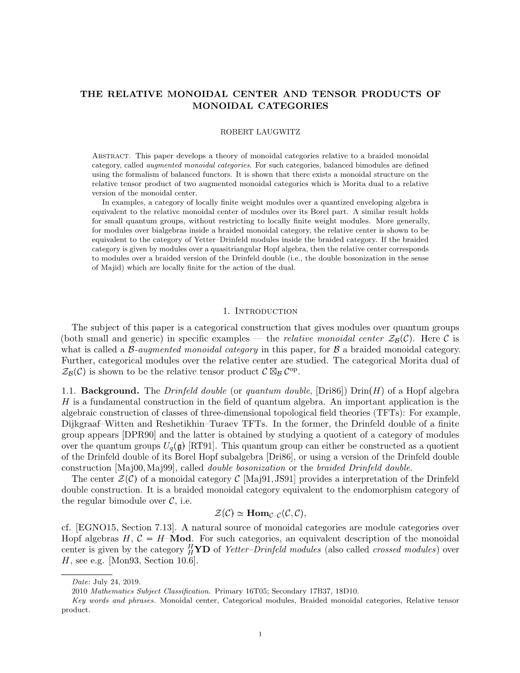 The Relative Monoidal Center and Tensor Products of Monoidal Categories