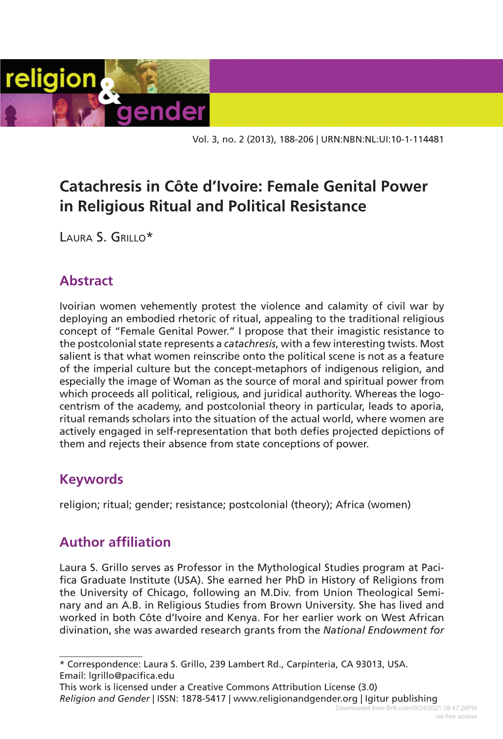 Female Genital Power in Religious Ritual and Political Resistance