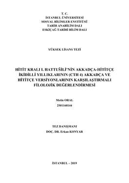 Hitit Krali I. Hattušili'nin Akkadça-Hititçe Ikidilli