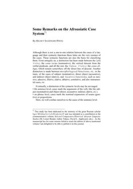 Some Remarks on the Afroasiatic Case System*)