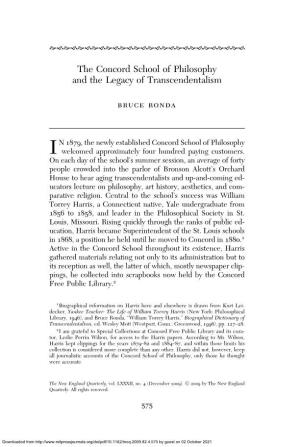 The Concord School of Philosophy and the Legacy of Transcendentalism