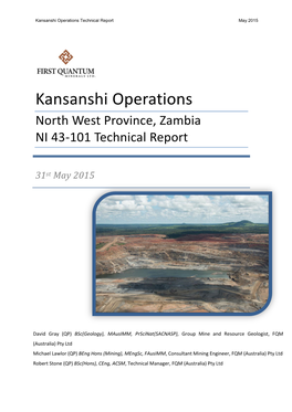 Kansanshi Operations Technical Report May 2015