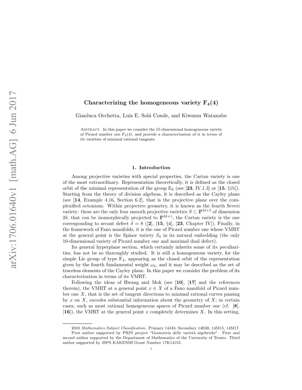 Arxiv:1706.01640V1 [Math.AG] 6 Jun 2017 Uhrspotdb Sskknigatnme 17K14153