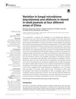 Variation in Fungal Microbiome (Mycobiome) and Aﬂatoxin in Stored In-Shell Peanuts at Four Different Areas of China