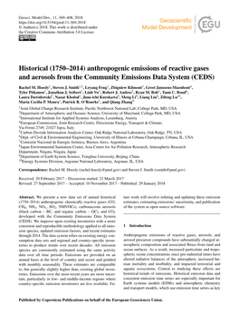 Historical (1750–2014) Anthropogenic Emissions of Reactive Gases and Aerosols from the Community Emissions Data System (CEDS)