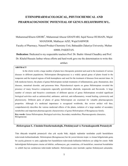 Ethnopharmacological, Phytochemical and Pharmacognostic Potential of Genus Heliotropium L