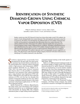 Identification of Synthetic Diamond Grown Using Chemical Vapor Deposition (Cvd)