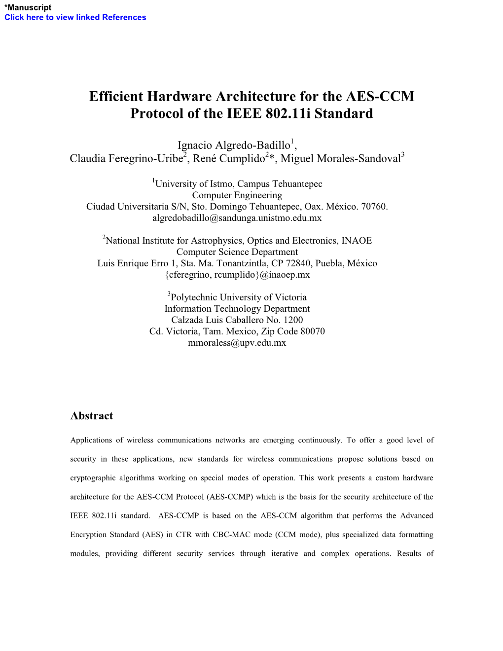 Efficient Hardware Architecture for the AES-CCM Protocol of the IEEE 802.11I Standard