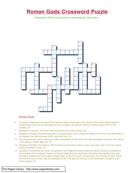 Roman Gods Crossword Puzzle Instructions: Fill in Each Answer by Answering the Clues Below