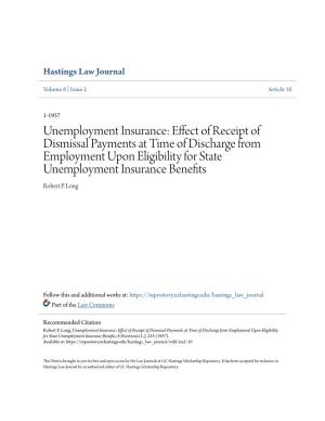 Unemployment Insurance: Effect of Receipt of Dismissal Payments At