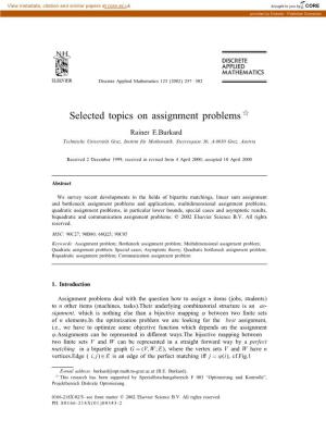 Selected Topics on Assignment Problems 