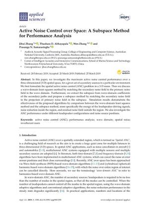 Active Noise Control Over Space: a Subspace Method for Performance Analysis
