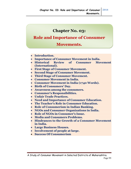 Chapter No. 03: Role and Importance of Consumer Movements