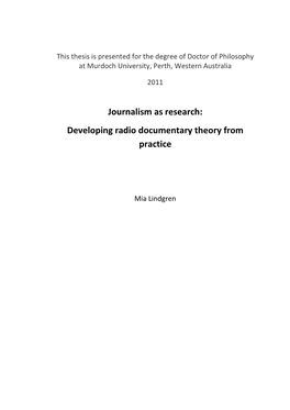 This Thesis Is Presented for the Degree of Doctor of Philosophy at Murdoch University, Perth, Western Australia
