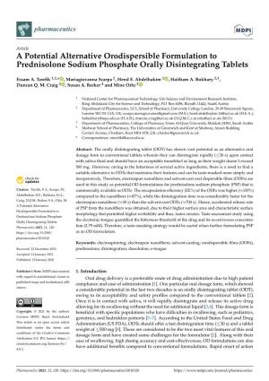 A Potential Alternative Orodispersible Formulation to Prednisolone Sodium Phosphate Orally Disintegrating Tablets