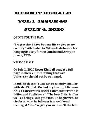 Hermit Herald Vol 1 Issue 46 July 4, 2020