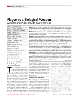 Plague As a Biological Weapon Medical and Public Health Management