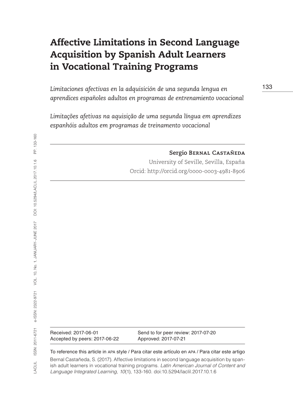 Affective Limitations in Second Language Acquisition by Spanish Adult Learners in Vocational Training Programs