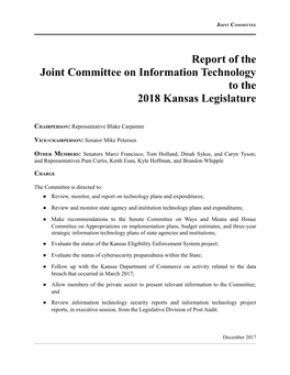 Report of the Joint Committee on Information Technology to the 2018 Kansas Legislature