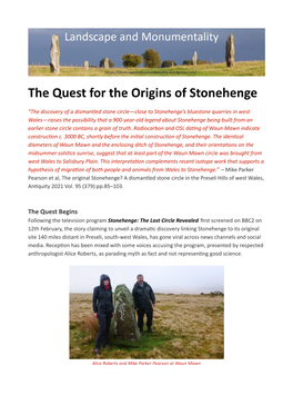 The Quest for the Origins of Stonehenge