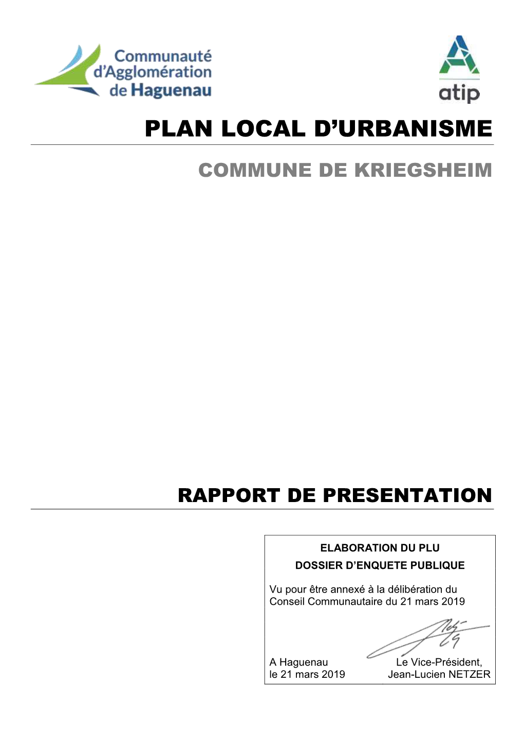 PLU De Kriegsheim – Rapport De Présentation