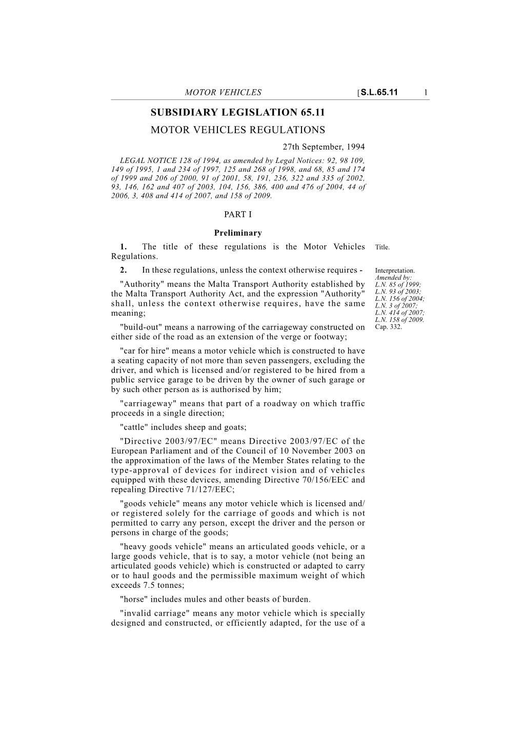 Subsidiary Legislation 65.11 Motor Vehicles Regulations