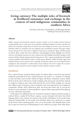 Living Currency: the Multiple Roles of Livestock in Livelihood Sustenance and Exchange in the Context of Rural Indigenous Communities in Southern Africa