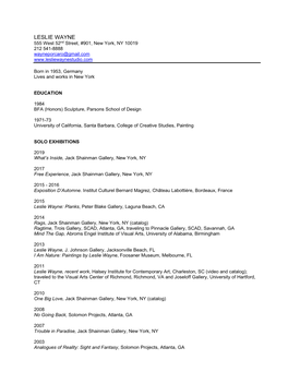 LESLIE WAYNE 555 West 52Nd Street, #901, New York, NY 10019 212 541-8888 Wayneporcaro@Gmail.Com