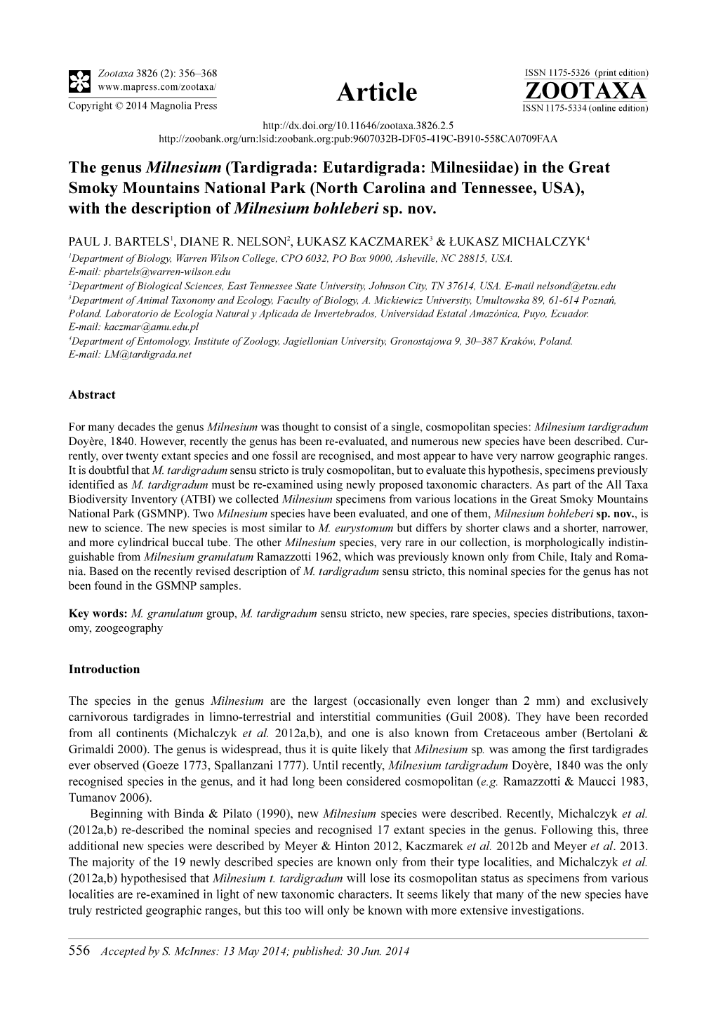 The Genus Milnesium (Tardigrada: Eutardigrada: Milnesiidae) in The