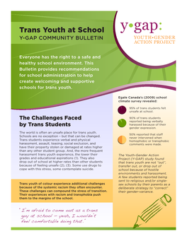 Trans Youth at School Y-GAP Community Bulletin