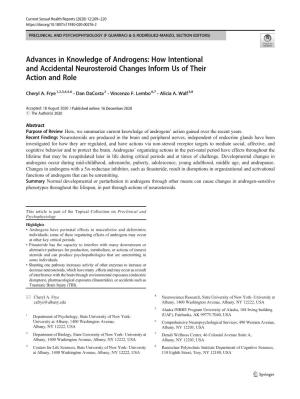 Advances in Knowledge of Androgens: How Intentional and Accidental Neurosteroid Changes Inform Us of Their Action and Role
