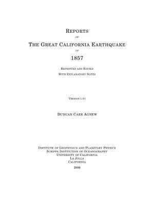Reports of the Great California Earthquake of 1857
