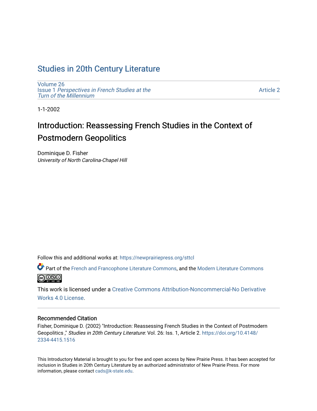 Introduction: Reassessing French Studies in the Context of Postmodern Geopolitics