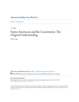 Native Americans and the Constitution: the Original Understanding Mark Savage